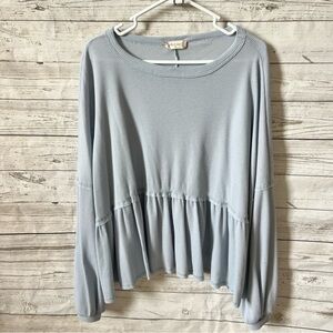 Women's Light Blue Flowy Waffle Top